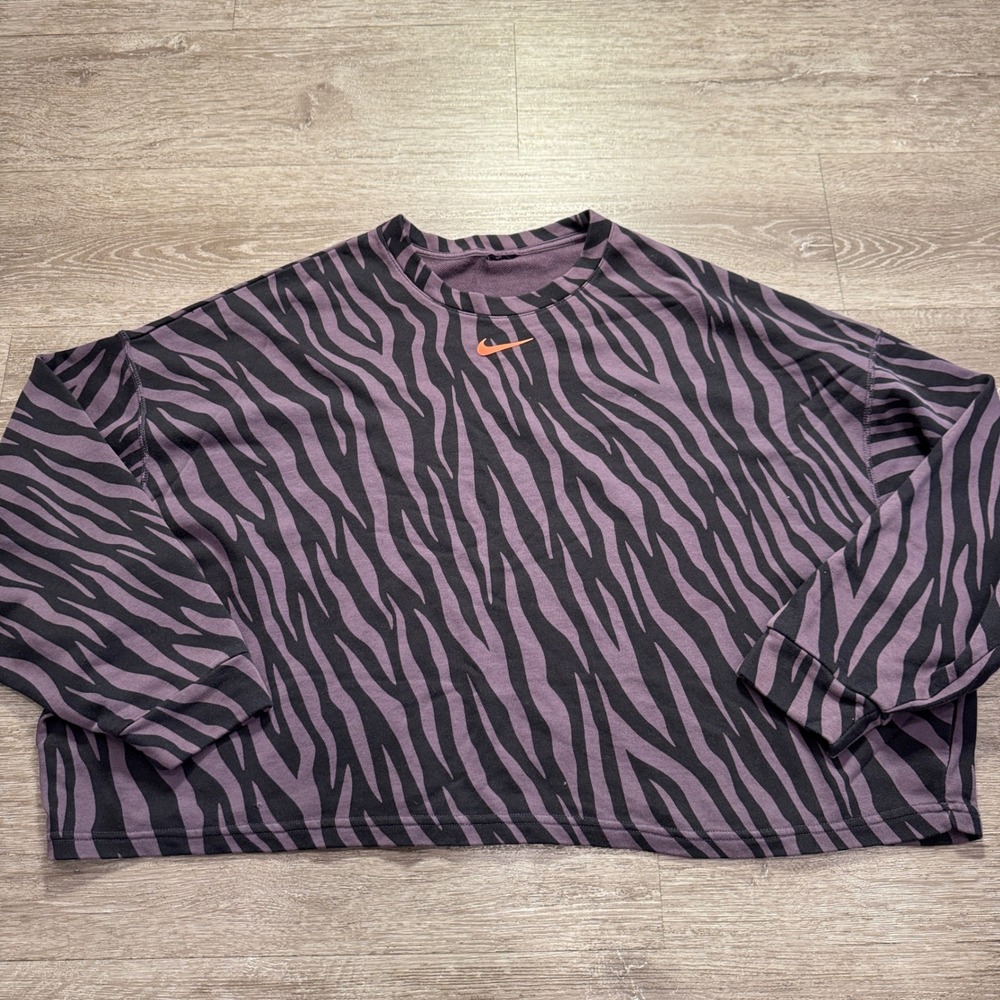 Nike Sweatshirt Womens 2XL Purple Zebra Cotton NSW Icon Clash Fleece DC6898-573